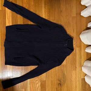 Ribbed Full-Zip Sweater Quarter Zip Jacket in Navy Size Large